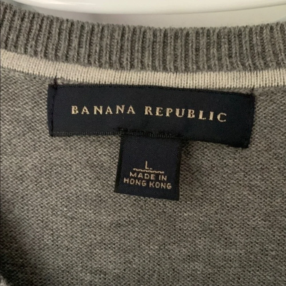 Banana Republic Argyle Diamond Sweater Vest V Neck Large Gray White‎ Cotton Wool